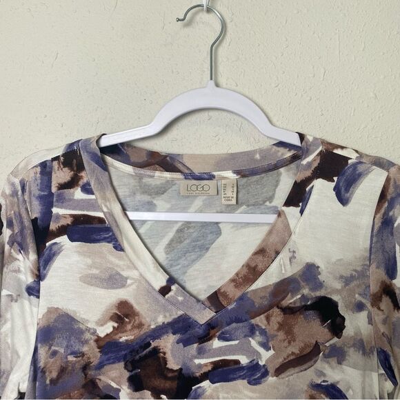 LOGO Lori By Goldstein Asymmetrical Abstract Design Tunic Women's Size Small - Picture 7 of 12